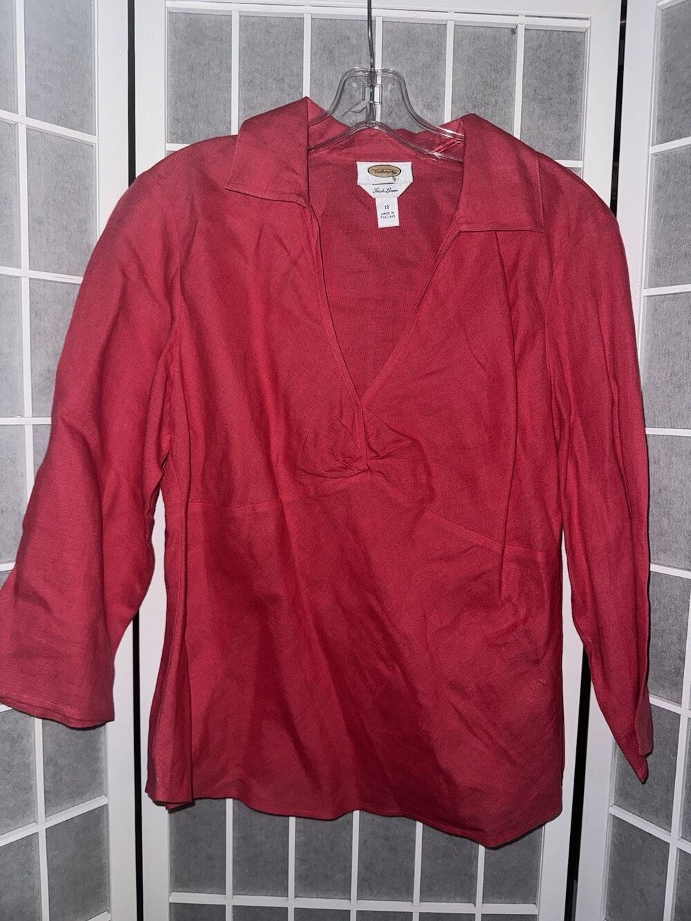 Talbots Irish Linen Full Collared Blouse Womens Size 12 Pink Career